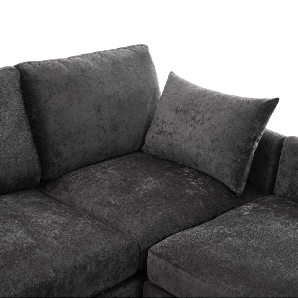 Stylish Modular U-Shaped Sectional Sofa with USB Ports, Black Chenille, 86.6' - Grand Goldman Shop