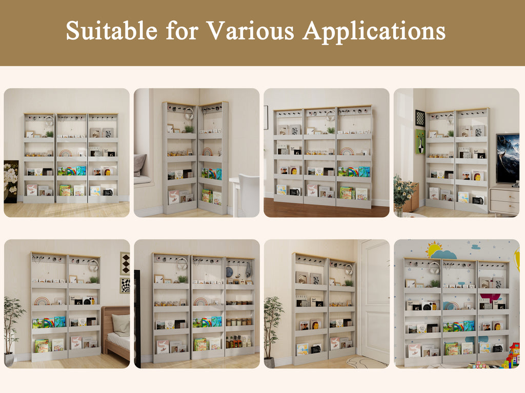 Behind The Door 69' Tall Bookcase with 4 Shelves and 5 hooks,  Space-Saving Narrow storage cabinet for Living Room, Children's Room, Study Room, Kitchen, Corridor-Antique White - Grand Goldman Shop