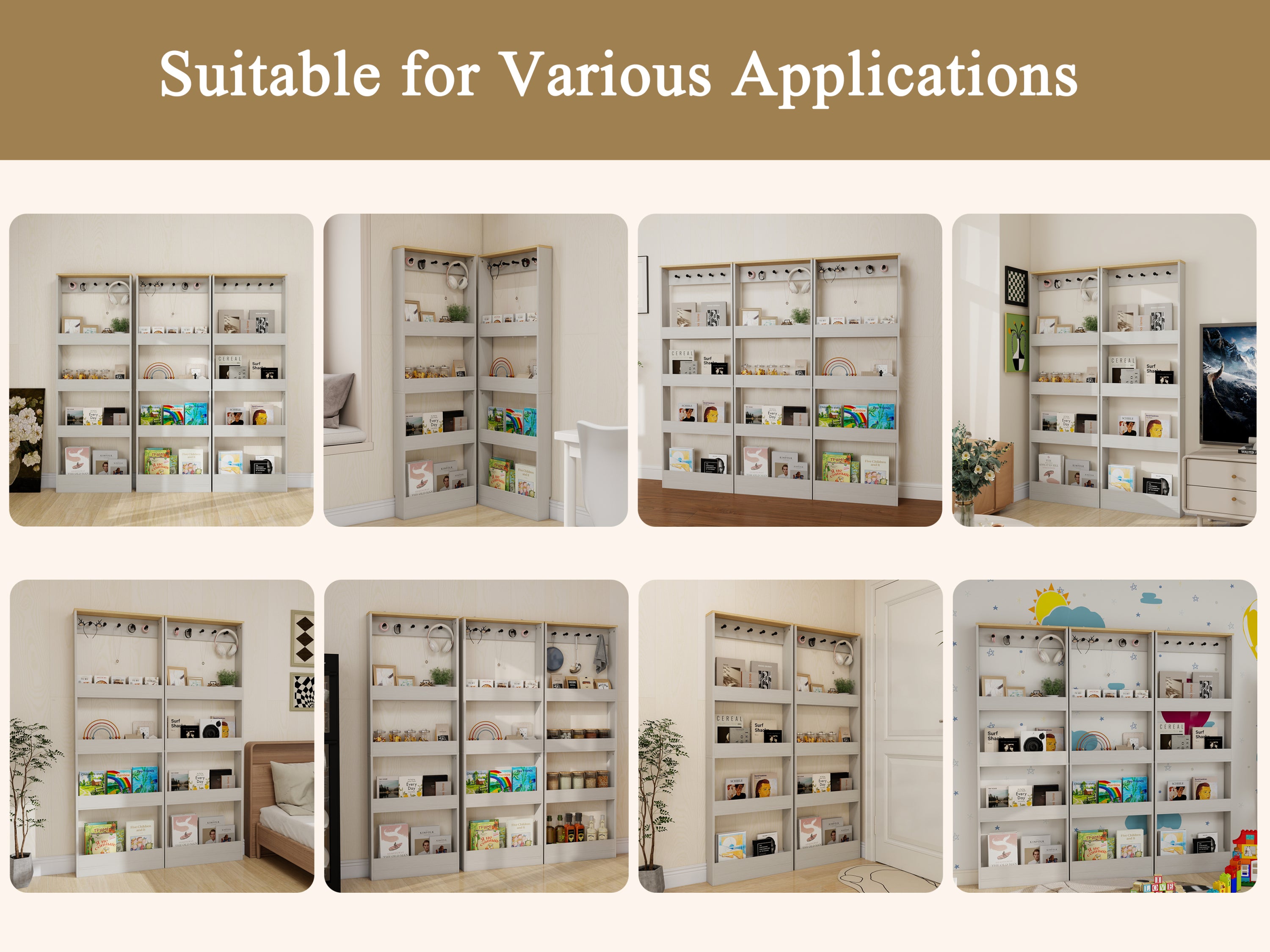 Behind The Door 69' Tall Bookcase with 4 Shelves and 5 hooks,  Space-Saving Narrow storage cabinet for Living Room, Children's Room, Study Room, Kitchen, Corridor-Antique White - Grand Goldman Shop