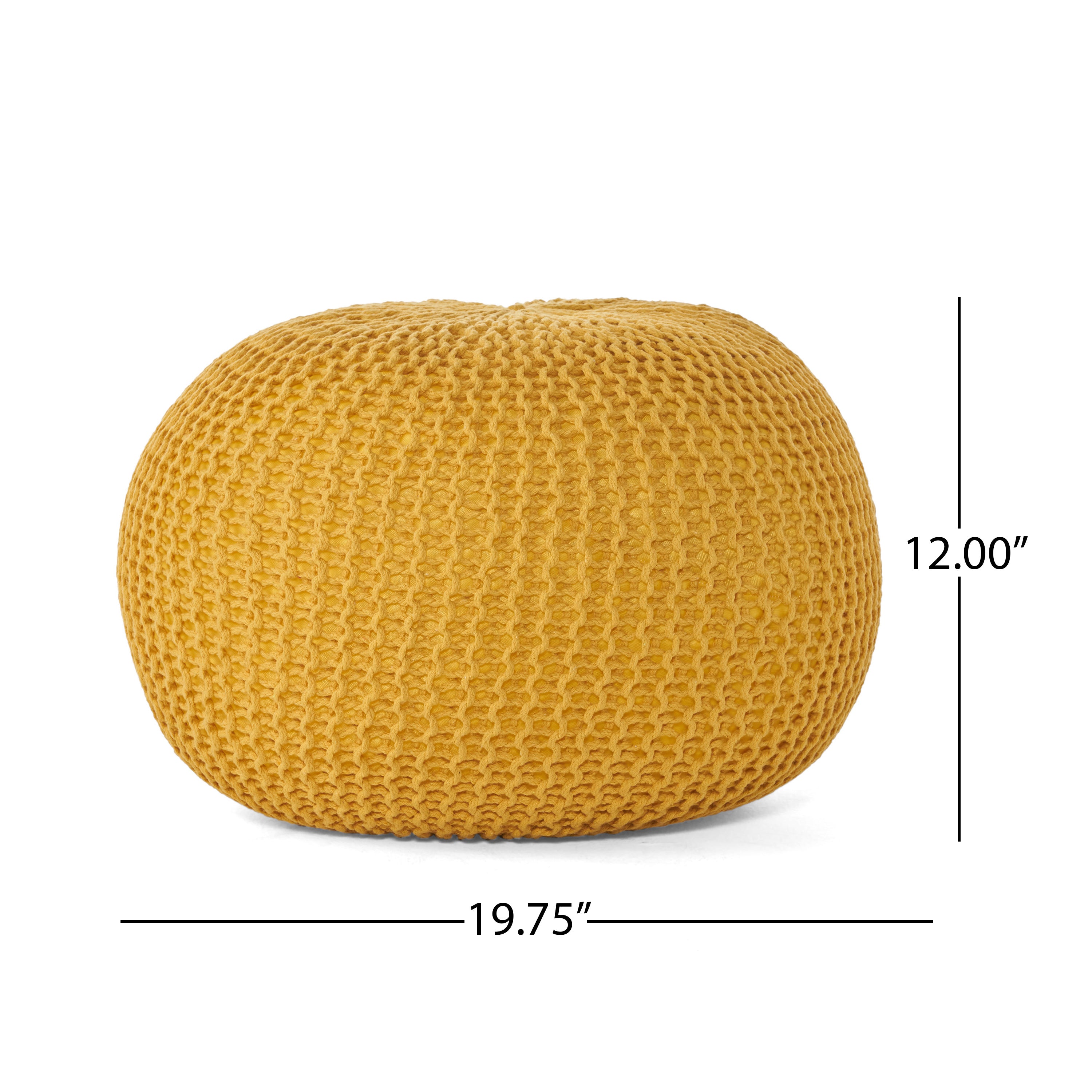 Bordeaux Knitted Cotton Round Pouf, Yellow, Versatile Ottoman and Floor Cushion - Grand Goldman Shop