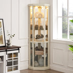 Corner Lighted Curio Cabinet Corner Glass Cabinet Lighted Curio Cabinet Corner Display Case for Living Room, Curio Cabinet, Antique collection, Wine,Bar Glass Storage Light Included,Antique White - Grand Goldman Shop