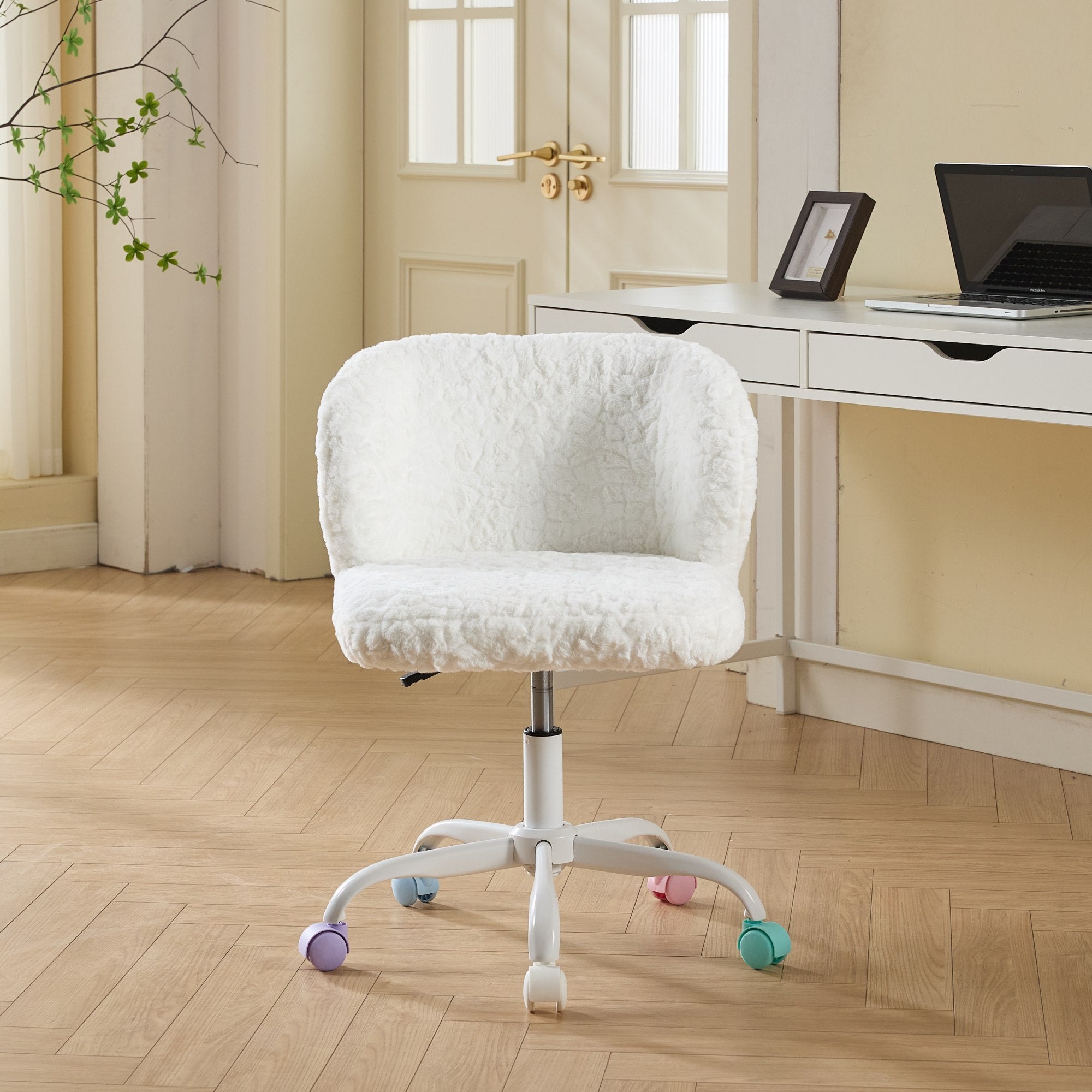 A&A Furniture Office Chair,Artificial rabbit hair Home Office Chair with Metal Base,Adjustable Desk Chair Swivel Office Chair