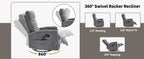 Heat Massage Manual Recliner Chair with Rocker and Swivel in Fabric for Living Room, GREY - Grand Goldman Shop