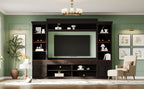 Farmhouse Entertainment Wall Unit with Bookshelf for TVs Up to 70', Walnut TV Stand with Adjustable Shelves, Mid-Century Media Console with Wine Rack for Living Room, Black (NEW SKU: N721S000046B-2) - Grand Goldman Shop