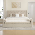 88.58' Wide Modern Bench, Bed End Bench with Armrests,Chenille Chaise Lounge Couch with 2 Bolster Pillows, Suitable For Living Rooms, Entryways, Dormitories, And Bedrooms.Beige - Grand Goldman Shop