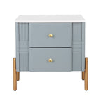 Modern Nightstand with 2 Storage Drawer, Fluted Bedside Table with Golden Metal Handles and Legs, End Table for Living Room and Bedroom, Easy Assembly, Blue - Grand Goldman Shop