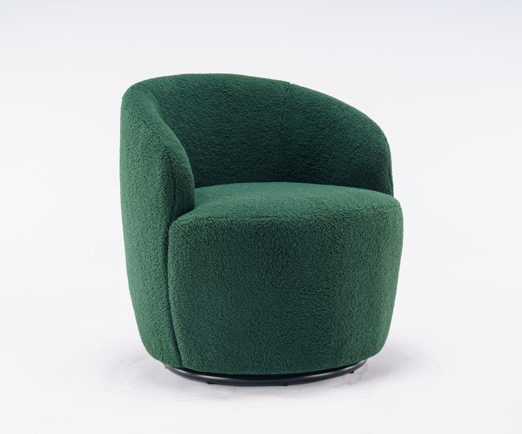 Teddy Fabric Swivel Accent Armchair Barrel Chair With Black Powder Coating Metal Ring,Dark Green - Grand Goldman Shop