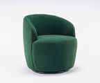 Teddy Fabric Swivel Accent Armchair Barrel Chair With Black Powder Coating Metal Ring,Dark Green - Grand Goldman Shop