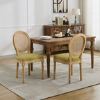 A&A Furniture,French Style Solid Wood Frame Antique Painting Linen Fabric Rattan Back Dining Chair,Set of 2,Olive-Green - Grand Goldman Shop