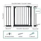 Black Pressure-Mounted Baby Gate for Stairs and Doorways, 29.5-44.1' Wide, Steel and ABS Construction, Easy Walk-Through Safe
