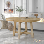 Gia Round Extendable Dining Table with 16' Leaf Wood, Natural - Grand Goldman Shop