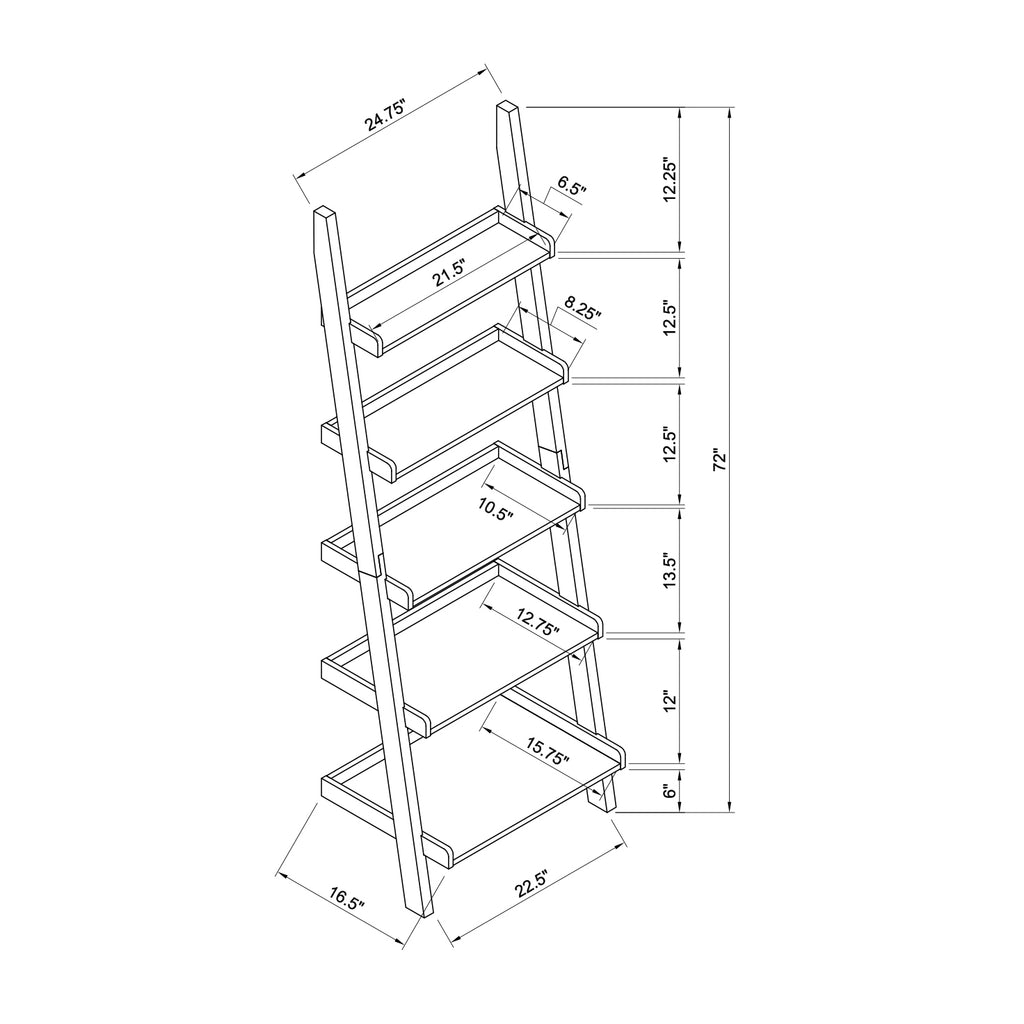 Bookcase ladder five shelf popular modern design multi-depth shelves with rounded shelf barrier corners - Grand Goldman Shop