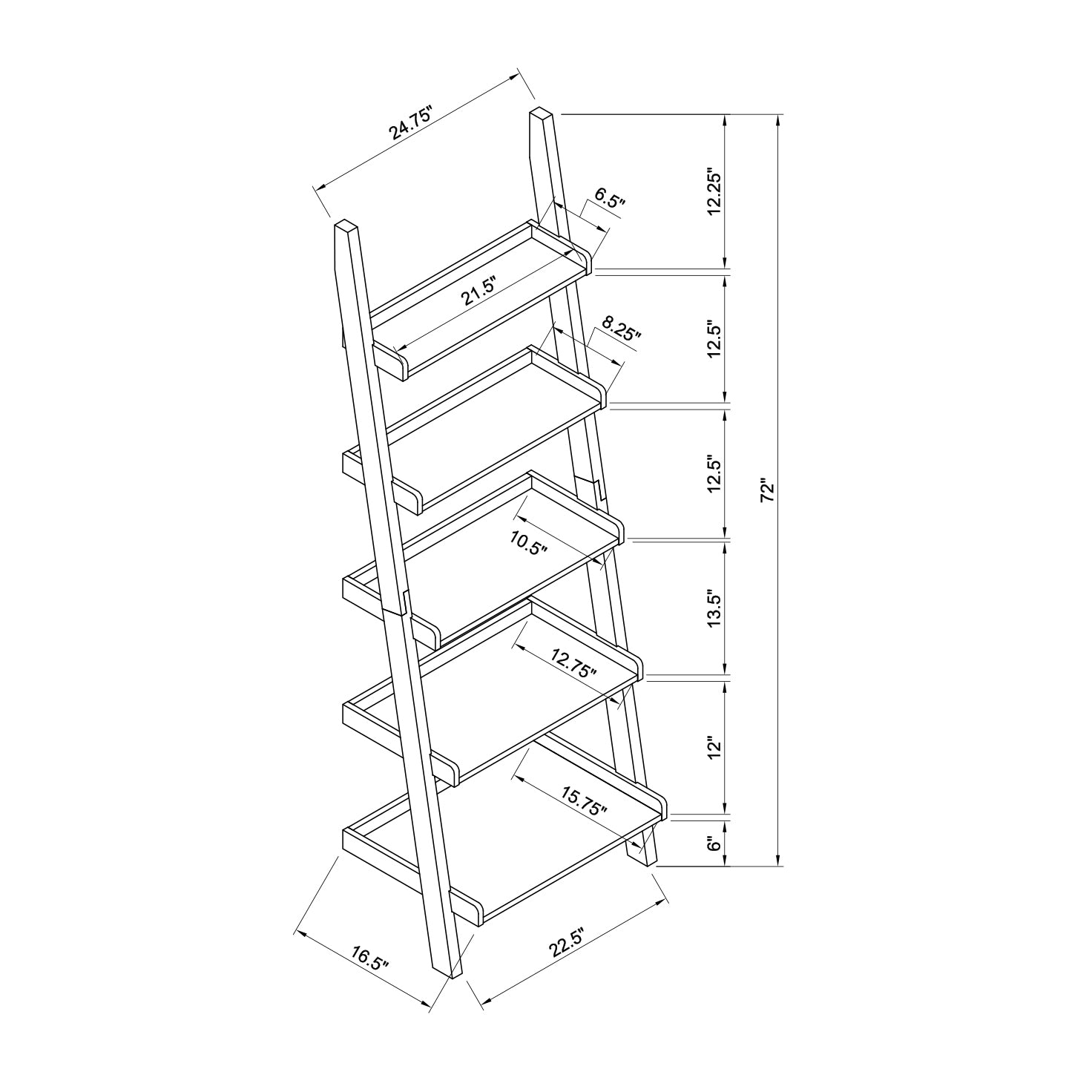 Bookcase ladder five shelf popular modern design multi-depth shelves with rounded shelf barrier corners - Grand Goldman Shop