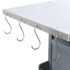 K&K 40.5' Outdoor Grill Cart with Stainless Steel Top, Solid Wood Outdoor Storage Cabinet with Drop Leaf, One Drawer, Towel Rack, Rolling Kitchen Cart with Lockable Wheels for Lawn Garden, Blue Grey - Grand Goldman Shop