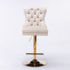 A&A Furniture,Thick Golden Swivel Velvet Barstools Adjusatble Seat Height from 27-35 Inch, Modern Upholstered Bar Stools with Backs Comfortable Tufted for Home Pub and Kitchen Island (Beige,Set of 2) - Grand Goldman Shop