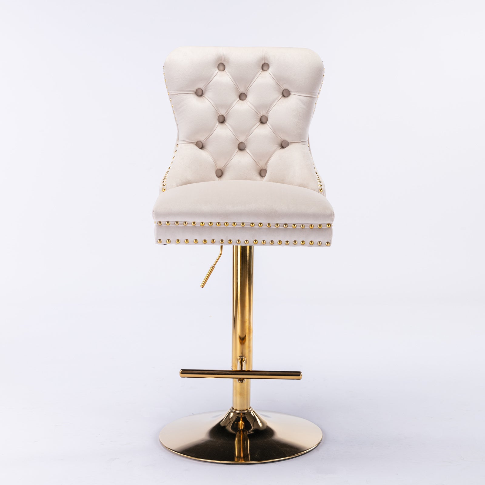 A&A Furniture,Thick Golden Swivel Velvet Barstools Adjusatble Seat Height from 27-35 Inch, Modern Upholstered Bar Stools with Backs Comfortable Tufted for Home Pub and Kitchen Island (Beige,Set of 2) - Grand Goldman Shop