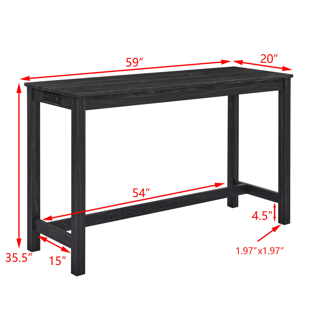 59 Inch Bar Table, Dining Table, Sofa Table with Power Outlet, 3 Upholstered Stools, 4 Piece Bar Table and Chair Set for Living Room, Dining Room, Kitchen - Grand Goldman Shop