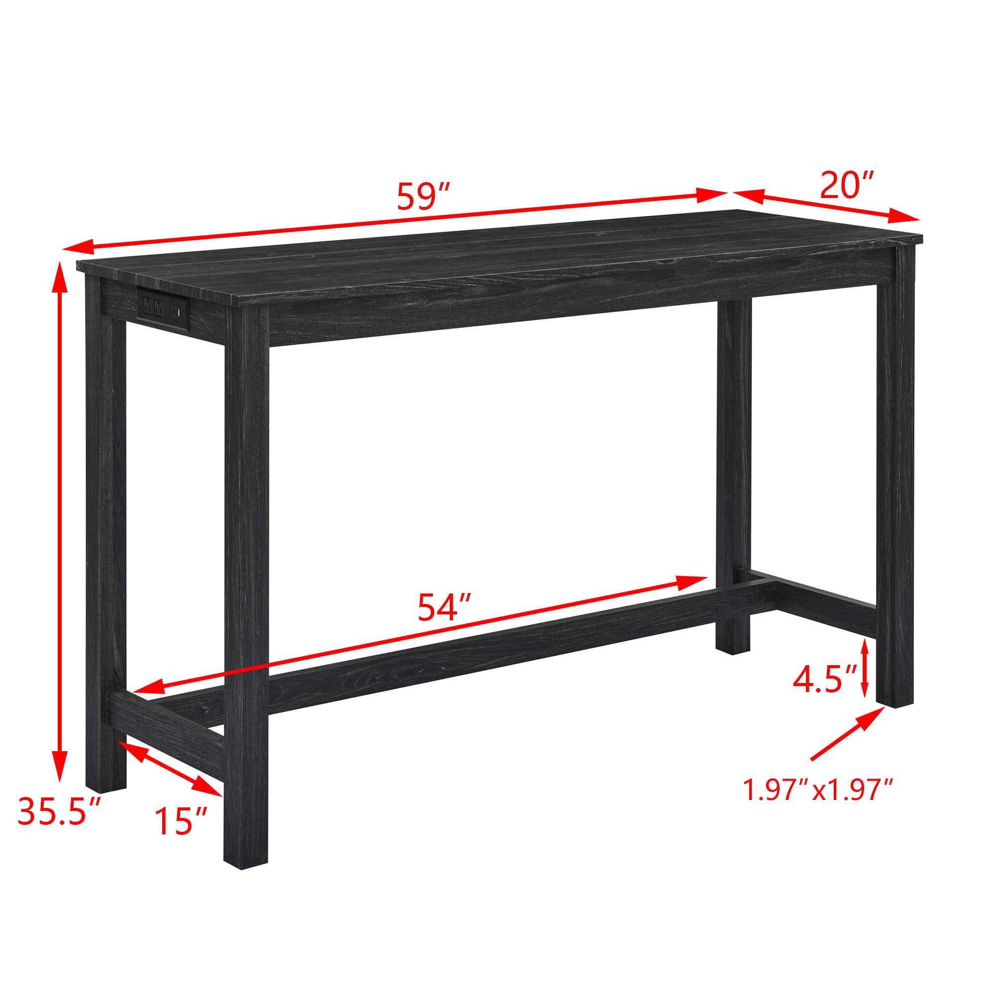 59 Inch Bar Table, Dining Table, Sofa Table with Power Outlet, 3 Upholstered Stools, 4 Piece Bar Table and Chair Set for Living Room, Dining Room, Kitchen - Grand Goldman Shop