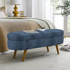 Modern Ottoman Oval Storage Bench with Rubber Wood Legs, Dark Blue Fabric, 43.5'x16'x16' - Grand Goldman Shop