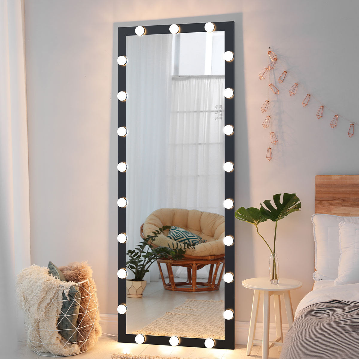 Hollywood Full Length Mirror with Lights Full Body Vanity Mirror with 3 Color Modes Lighted Standing Floor Mirror for Dressing Room Bedroom Wall Mounted Touch Control Black 63x24inch - Grand Goldman Shop