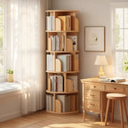 5 Tier Rotating Bookshelf, 360° Display Round Spinning Bookshelf, Space-Saving, Small Space Rotating Bookshelf Tower for Bedroom, Living Room, Home, Office, Wood Color - Grand Goldman Shop
