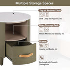 Contemporary & Modern Round Nightstand with Storage Drawer, Sofa End Table with Open Storage Shelf, Bedside Table with Curved Design for Living Room & Bedroom, Easy Assembly, Green - Grand Goldman Shop