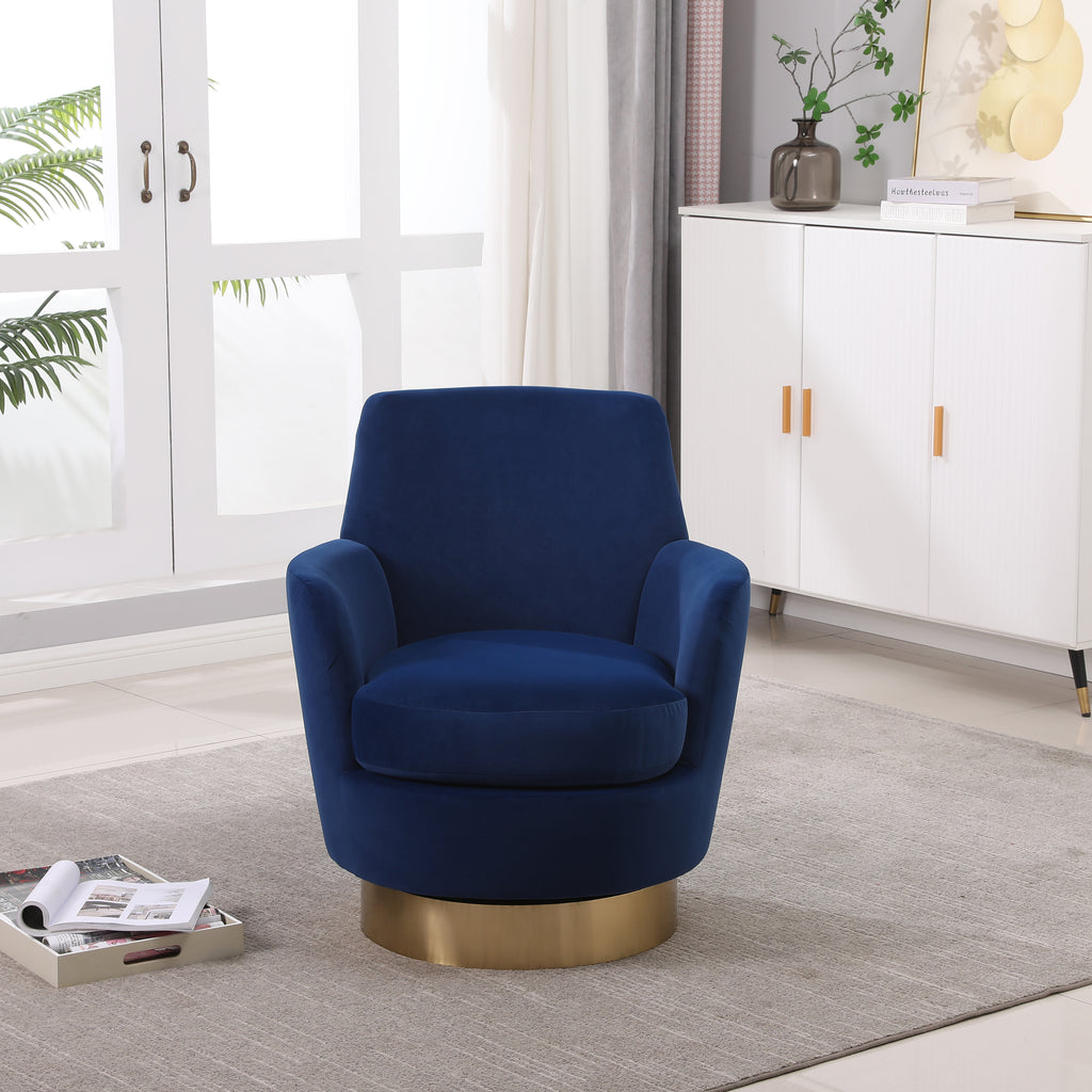 Velvet Swivel Barrel Chair, Swivel Accent Chairs Armchair for Living Room, Reading Chairs for Bedroom Comfy, Round Barrel Chairs with Gold Stainless Steel Base (Navy) - Grand Goldman Shop