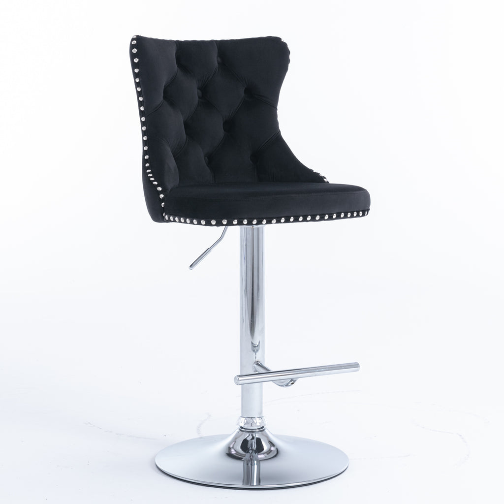 A&A Furniture Modern Swivel Velvet Barstools with Adjustable Height and Chrome Base, Black, Set of 2 - Grand Goldman Shop