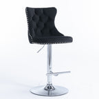 A&A Furniture Modern Swivel Velvet Barstools with Adjustable Height and Chrome Base, Black, Set of 2 - Grand Goldman Shop
