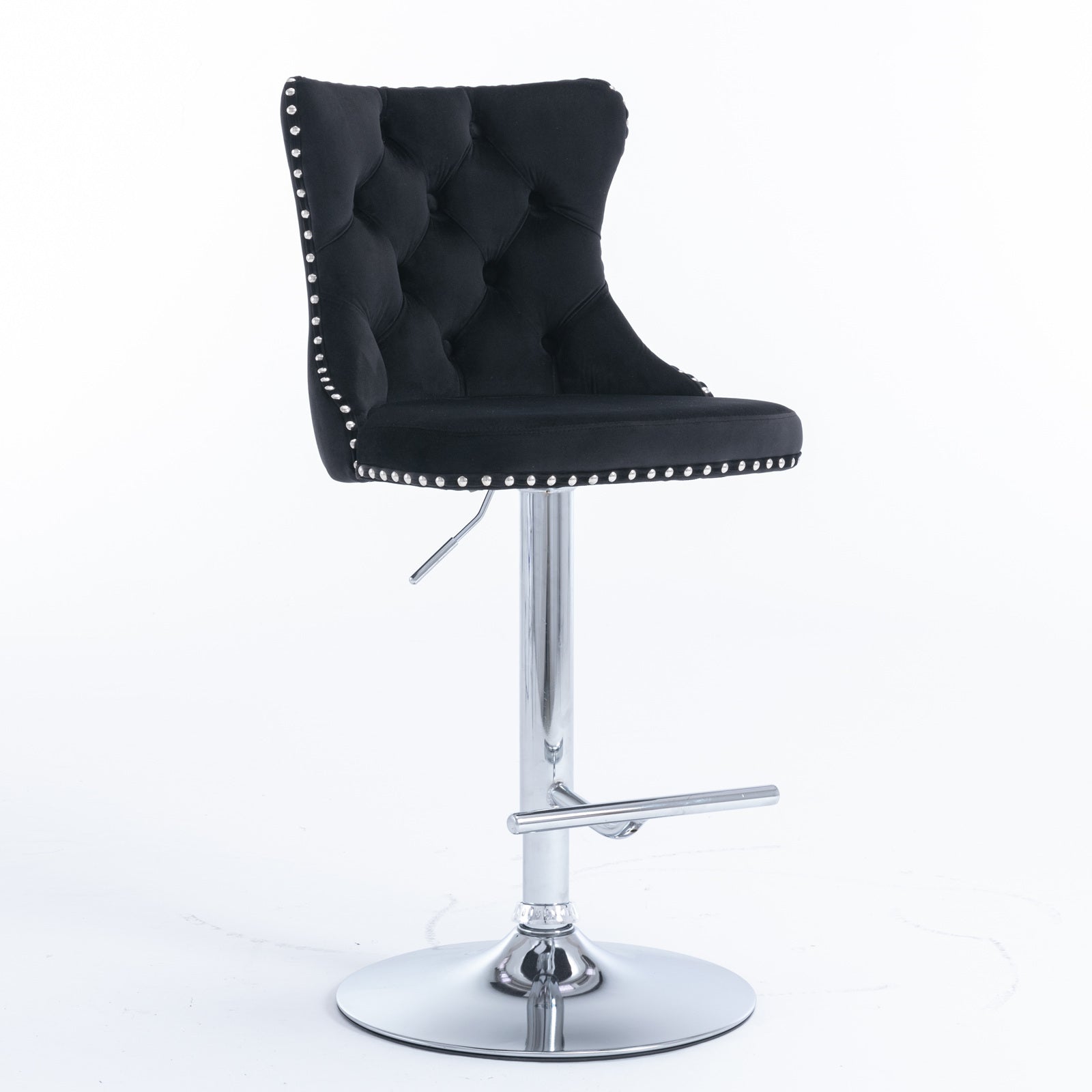 A&A Furniture Modern Swivel Velvet Barstools with Adjustable Height and Chrome Base, Black, Set of 2 - Grand Goldman Shop