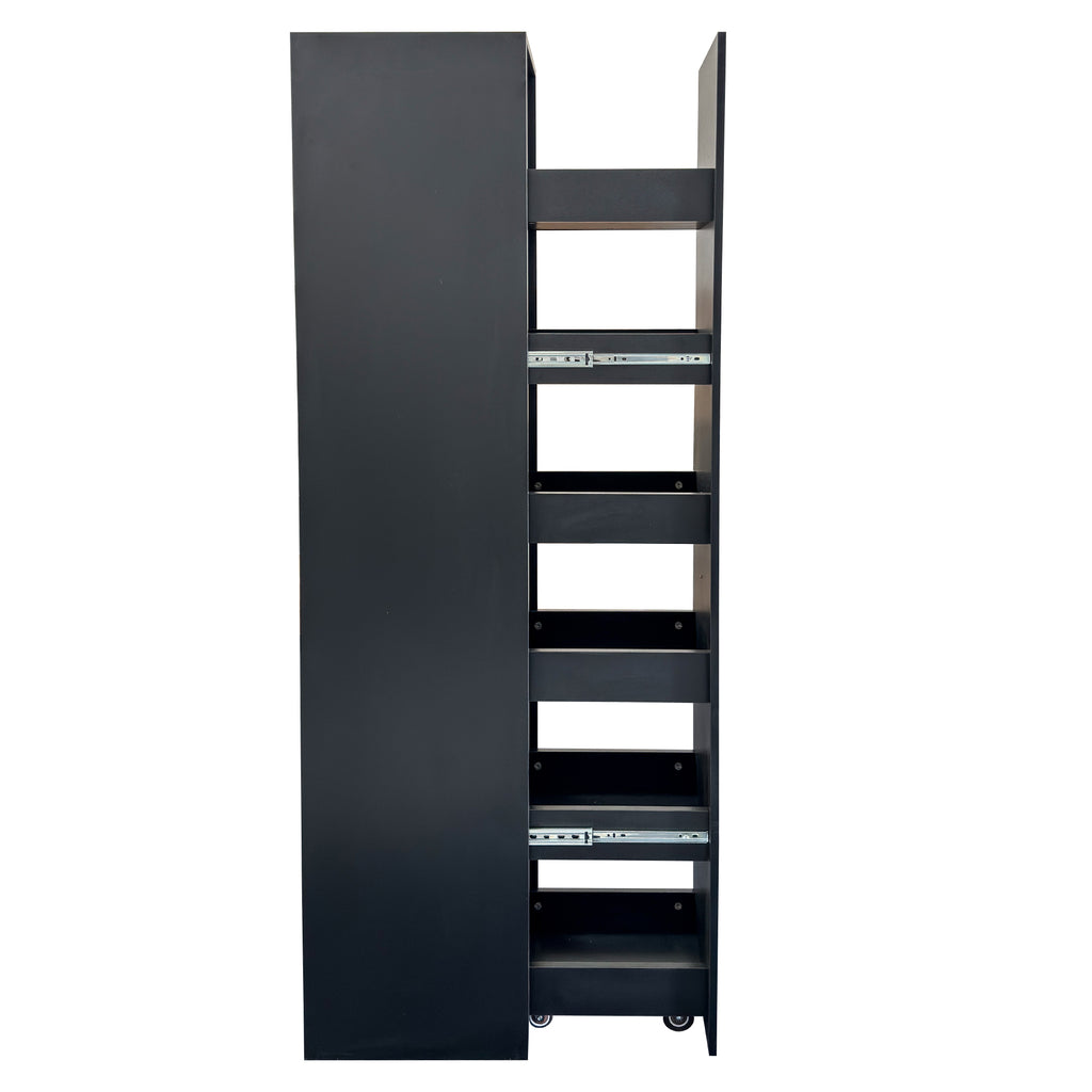 BLACK ,Large, Slim Storage Cart, Kitchen Rolling Cart, Narrow Storage Cabinet with Handle & Wheels, Wood Spice Rack Next to Fridge, Pantry Shelf for Kitchen, Small Spaces - Grand Goldman Shop