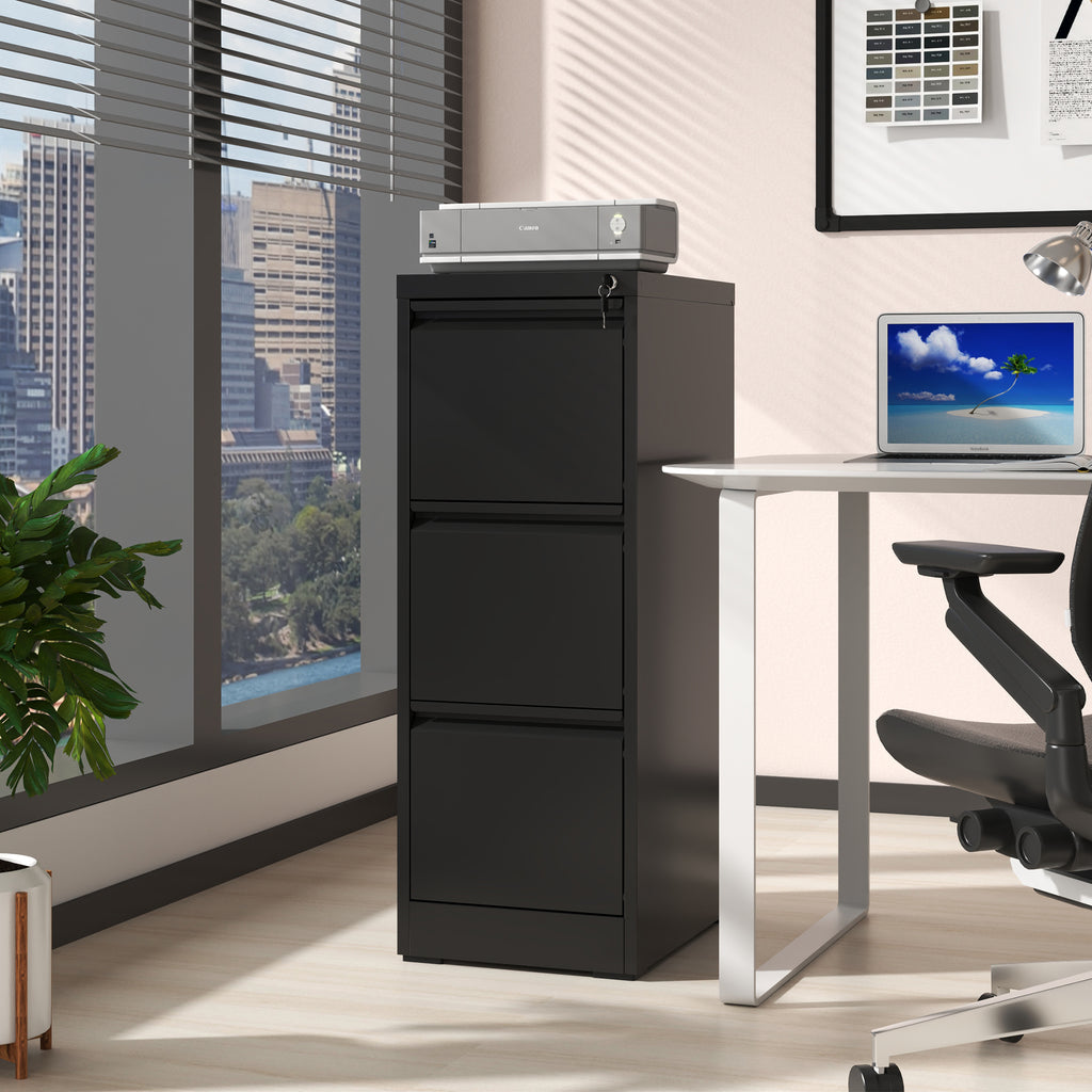 SteelCraft 3 Drawer Metal Vertical File Cabinet with Lock, Black, Steel, 15.16x17.72x40.39 inches - Grand Goldman