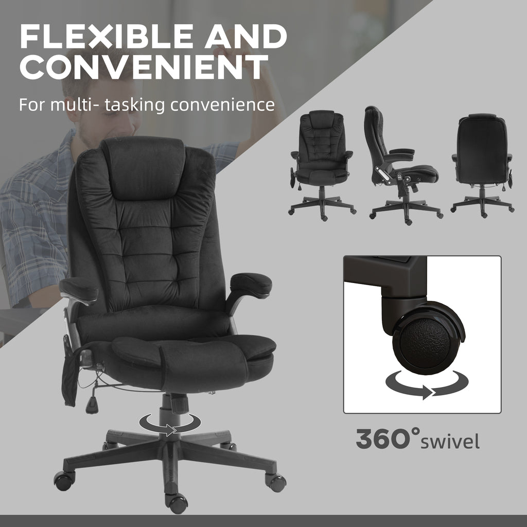 HOMCOM 6 Point Vibrating Massage Office Chair with Heat, Velvet High Back Executive Office Chair with Reclining Backrest, Pad