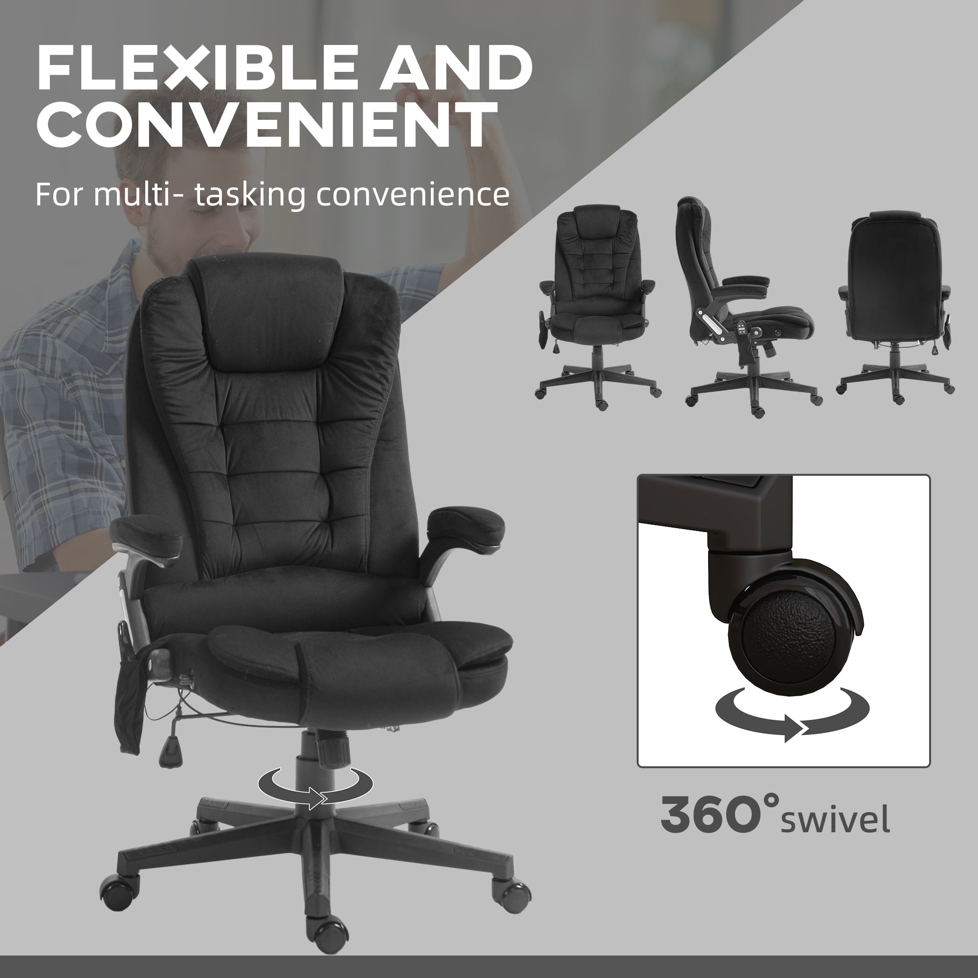 HOMCOM 6 Point Vibrating Massage Office Chair with Heat, Velvet High Back Executive Office Chair with Reclining Backrest, Pad