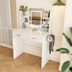 Elegant LED Mirror Vanity Dressing Table with Adjustable Lights, Drawers & Storage, White MDF, 27.56 x 15.75 Inches - Grand Goldman Shop