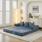 Comfy Convertible Folding Mattress Couch, Floor Sofa Bed, Chenille Floor Sofa with Armrest, Floor Sofa Lounge Couch for Living Room Bedroom Lounge Studio-Blue - Grand Goldman Shop