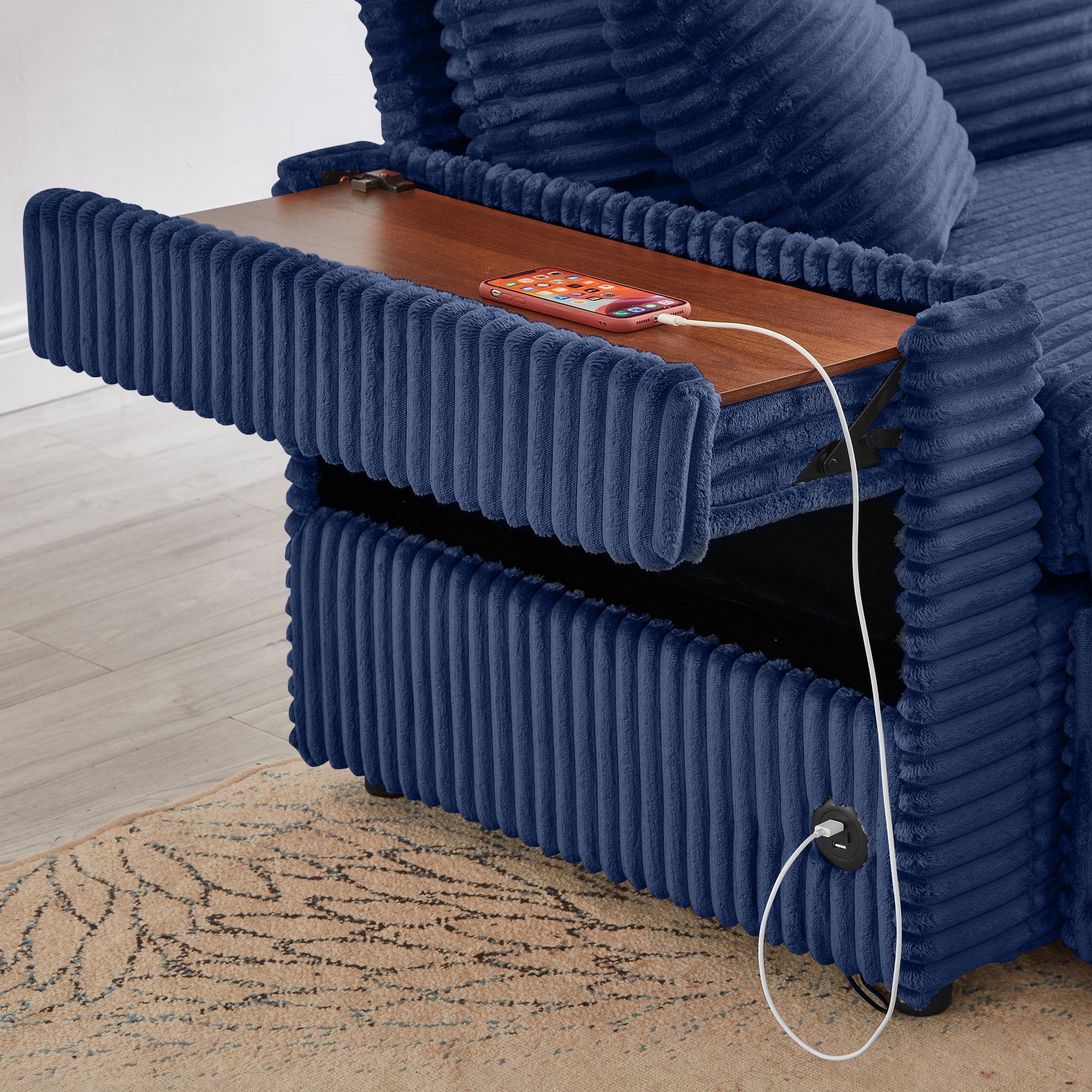 Comfortable Fluffy Corduroy Lazy Sofa, Storage Space for Big Loveseat, Super Soft Chaise Lounge with Double Ottomans and Table Board,Suitable for Chailiving - Grand Goldman Shop