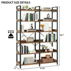 6-Tier Industrial Bookshelf, 67' Wooden Bookshelf with Open Shelves, Freestanding Metal Frame Bookcase for Storage and Display, Modern Book Shelves for Bedroom, Living Room and Home Office, Brown - Grand Goldman Shop