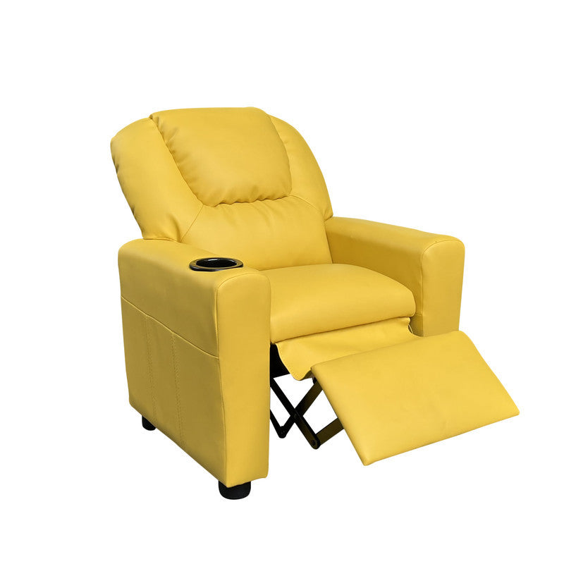 Carisa 23'W Yellow PU Leather Kids Recliner Chair with Cupholder | Premium Home Decor - Grand Goldman