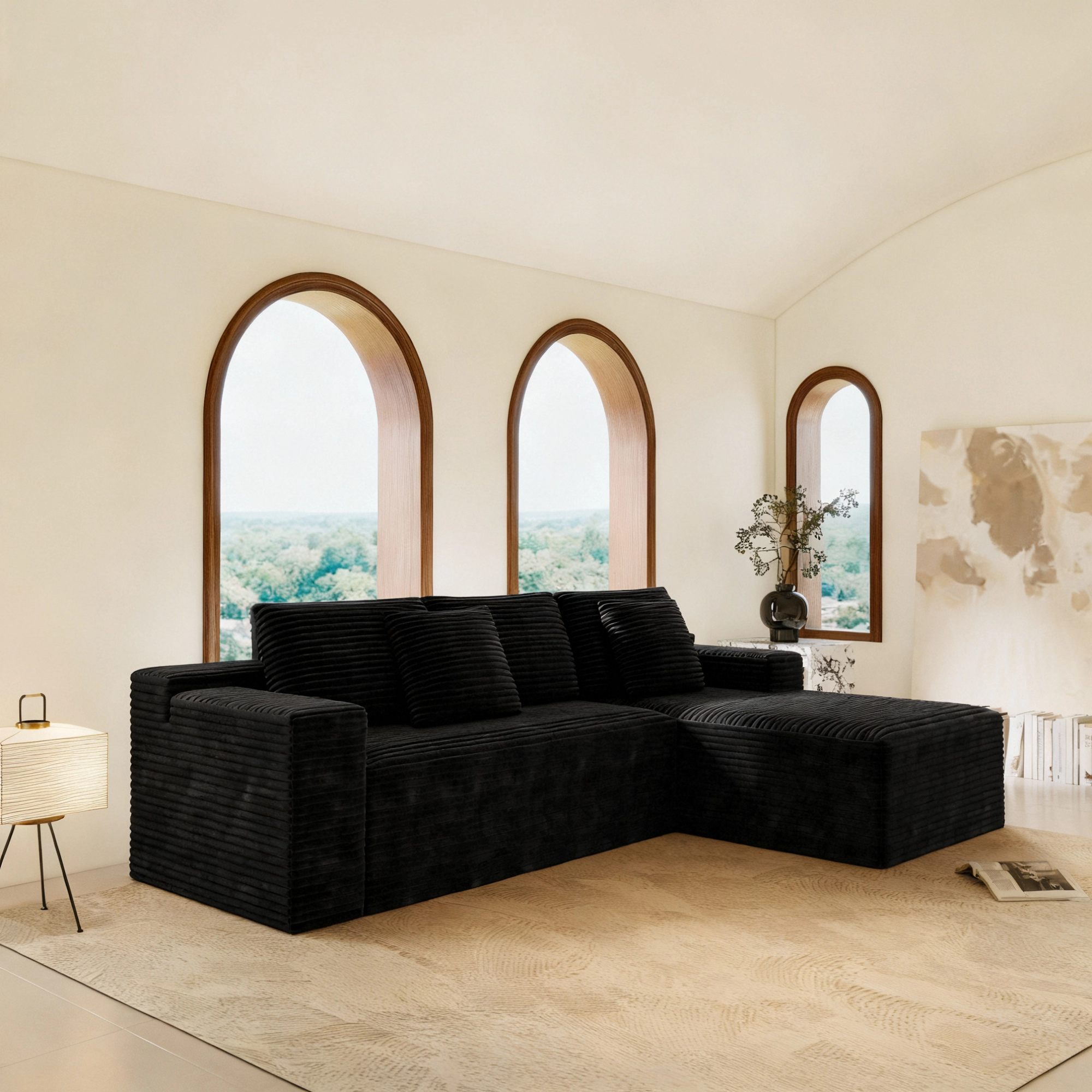 104.3*68.9'Modular sectional sofa seat,Upholstered compressed couch for living room,Bedroom,Apartment,No assembly required,2PC free combination,Plush corduroy fabric,BLACK - Grand Goldman Shop