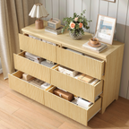 6 Drawer Storage Cabinet ,Dresser, Wood Storage Tower Clothes Organizer with Wavy drawer panel, Wide Chest of 6 Drawers, Large Storage Space for Bedroom, Hallway, Entryway Living Room Natural - Grand Goldman Shop