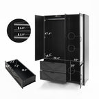 4 Doors Wardrobe Closet with Mirror, LED Wardrobe with Doors and 2 Drawers, Wooden Wardrobe Storage Cabinet with Hanging Rod, Adjustable Shelves, Black - Grand Goldman Shop