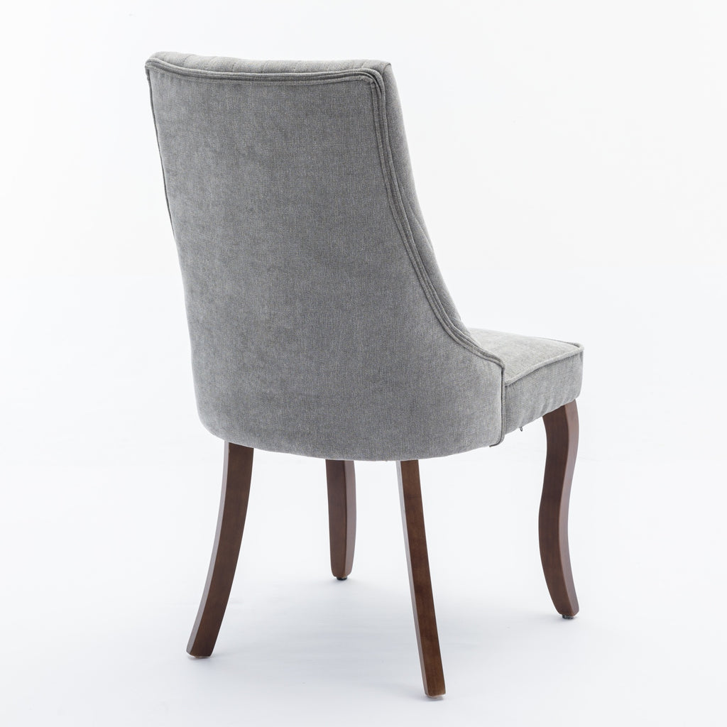 Rayon Cloth Flocking Linen Dining Chairs Channel Kitchen Dinner Chair Comfy Fabric Upholstered Accent Chair for Dining Room with Curved Solid Wood Legs,Set of 2 (Gray), SW1847GY - Grand Goldman Shop