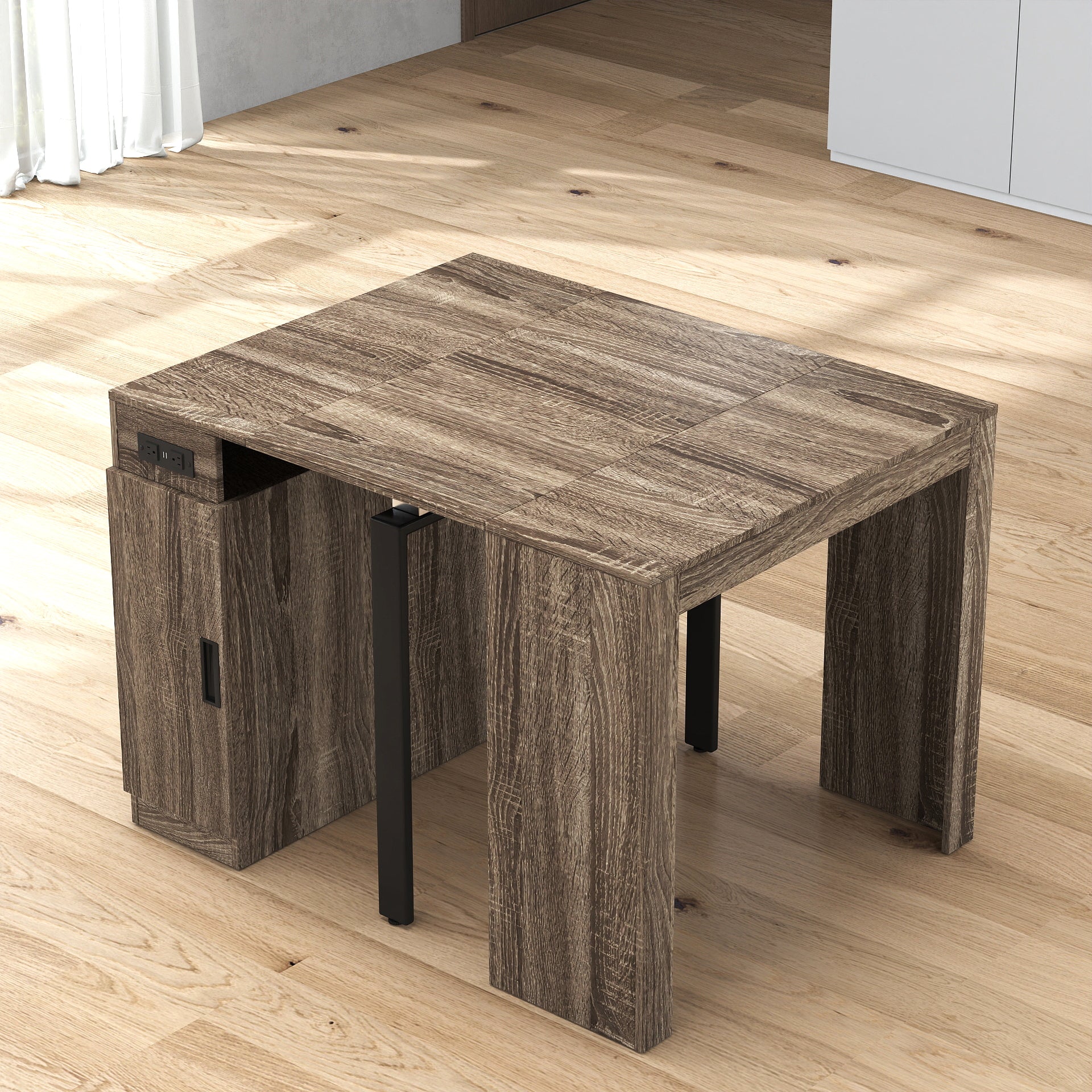 Modern Multifunctional Extendable Dining Table with Outlet, Space Saving Expanding Table with Storage for Party, Weddings, Meetings, Celebrations - Grand Goldman Shop