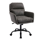 Gray PU Leather Office Chair with Adjustable Height, Black Base, Ergonomic Design for Office Bedroom Dressing Table Use - Gra
