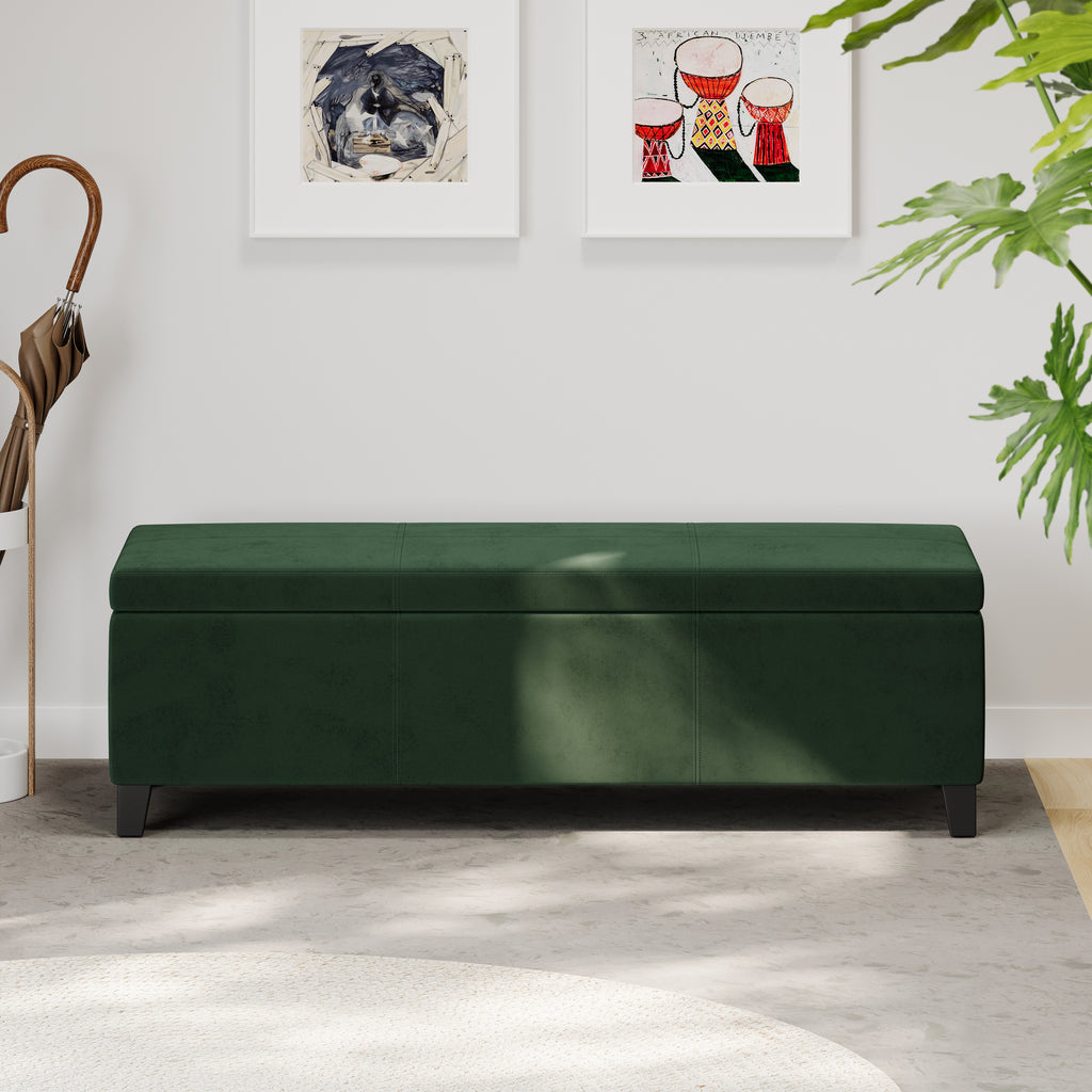 Indoor Forest Green Storage Ottoman Bench - 51.25''L Upholstered Entryway Bench with Hidden Storage, 300lbs Weight Capacity for Living Room, Bedroom & Hallway - Grand Goldman Shop