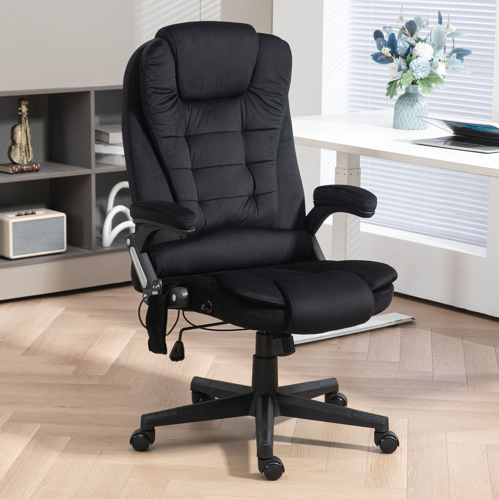 HOMCOM 6 Point Vibrating Massage Office Chair with Heat, Velvet High Back Executive Office Chair with Reclining Backrest, Pad