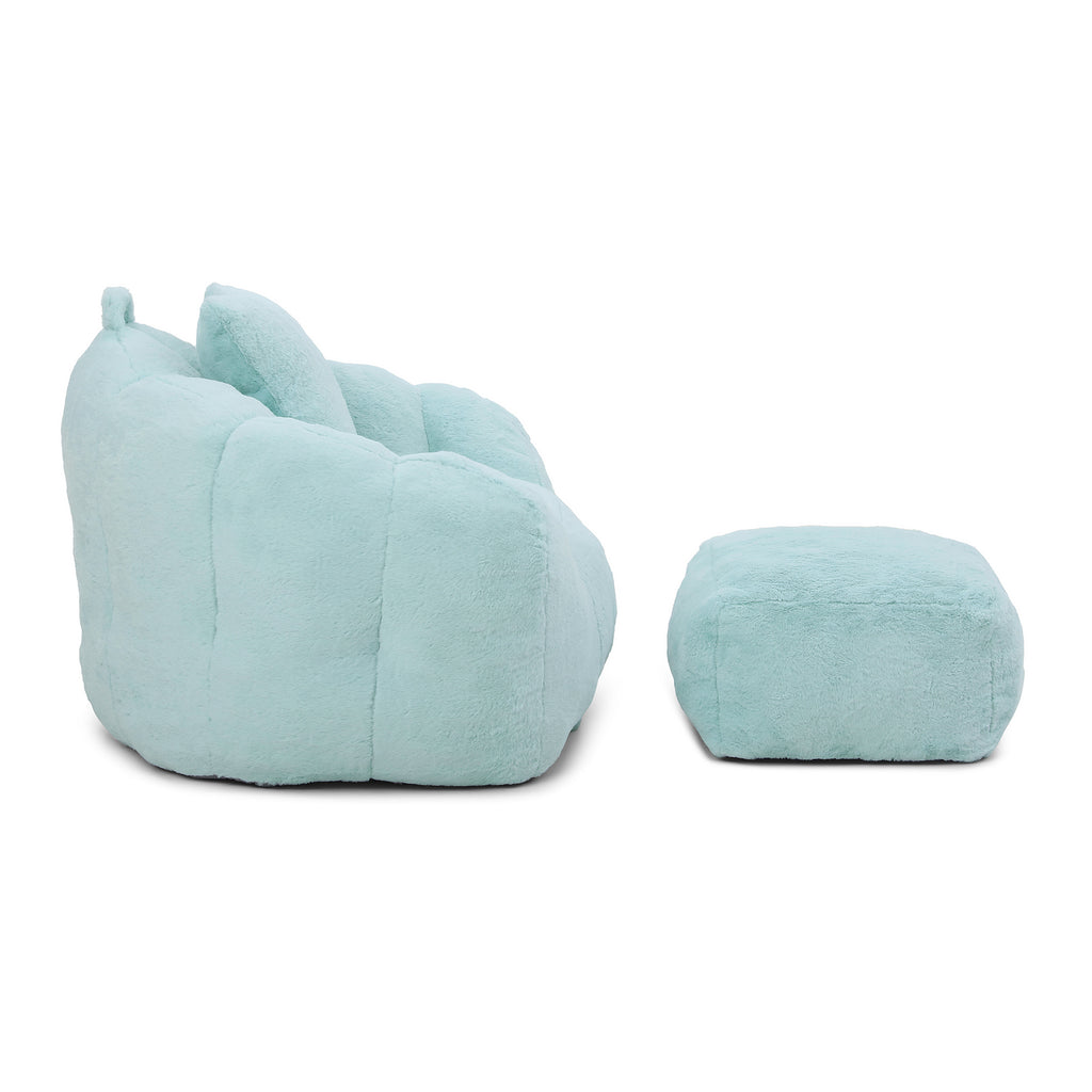 Giant Bean Bag Chair withFootstool, Oversized Bean Bag  for Adults and Kids, Faux Fur Shell-Shaped Large Chair with Filler, Stuffed Big Accent Sofa,  Floor Sofa for Gaming,Reading Living Room Bedroom - Grand Goldman Shop