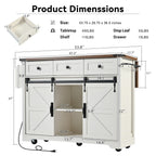 K&K 53.7' Farmhouse Kitchen Island with Power Outlet, 2 Sliding Barn Door Kitchen Storage Island with Drop Leaf, Spice Rack Rolling Kitchen Cart on Wheels, for Home, Kitchen and Dining Room, White - Grand Goldman Shop