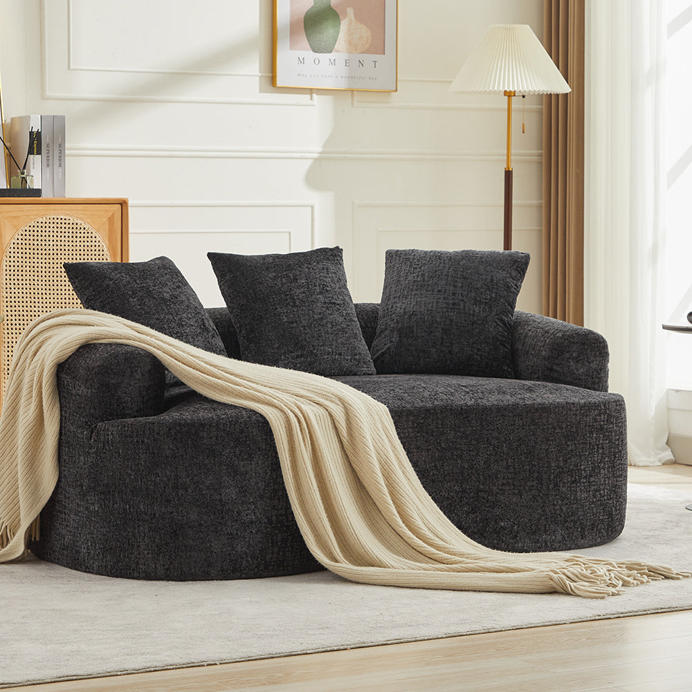 Curved Loveseat, Small Chenille Sofa with 3 Pillows, Deep Seat Couch for Apartment, Living Room, No Assembly Needed - Grand Goldman Shop